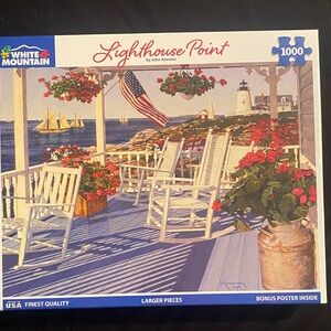 White Mountain Lighthouse Point Puzzle with Red and Blue Accents